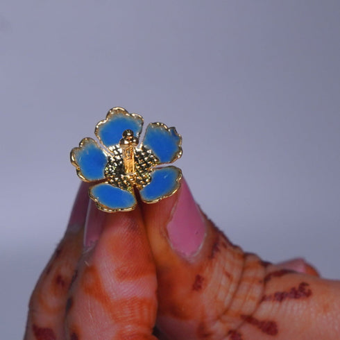 Pure Silver Dark Blue Enamel Flowers 18G (Pack Of 10)